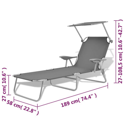 vidaXL Sun Lounger with Canopy Steel Black