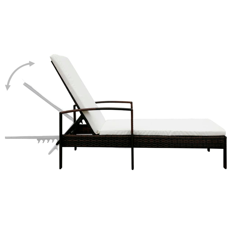 vidaXL Sun Lounger with Cushion Poly Rattan Black