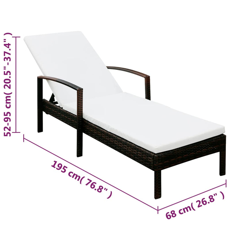 vidaXL Sun Lounger with Cushion Poly Rattan Black