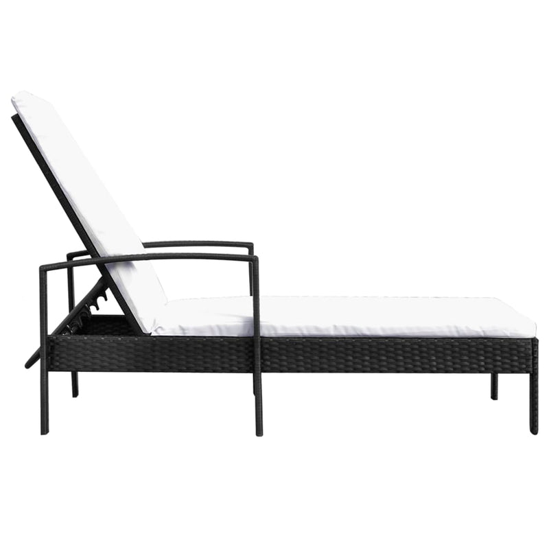vidaXL Sun Lounger with Cushion Poly Rattan Black