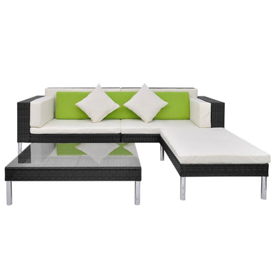 vidaXL 4 Piece Garden Lounge Set with Cushions Poly Rattan Black