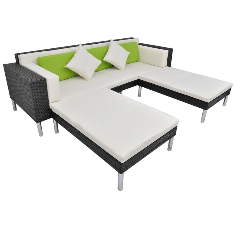 vidaXL 4 Piece Garden Lounge Set with Cushions Poly Rattan Black