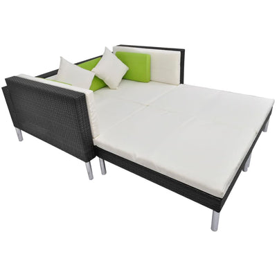 vidaXL 4 Piece Garden Lounge Set with Cushions Poly Rattan Black