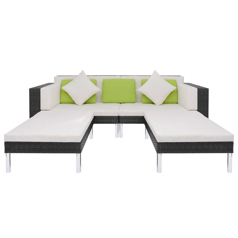 vidaXL 4 Piece Garden Lounge Set with Cushions Poly Rattan Black
