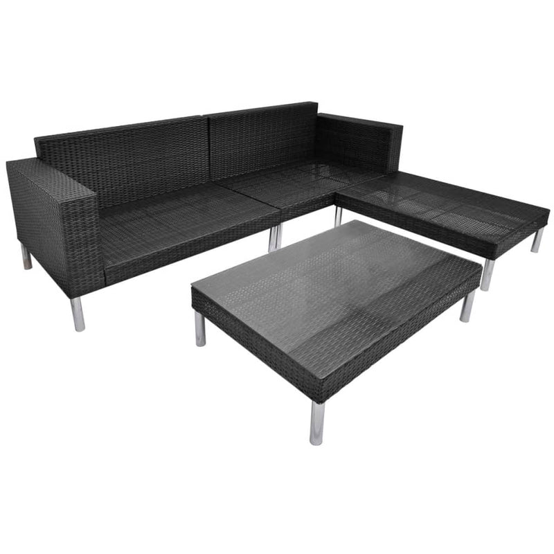 vidaXL 4 Piece Garden Lounge Set with Cushions Poly Rattan Black