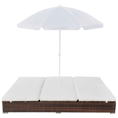 vidaXL Outdoor Lounge Bed with Umbrella Poly Rattan Black