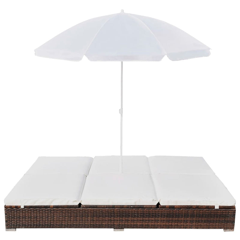 vidaXL Outdoor Lounge Bed with Umbrella Poly Rattan Black