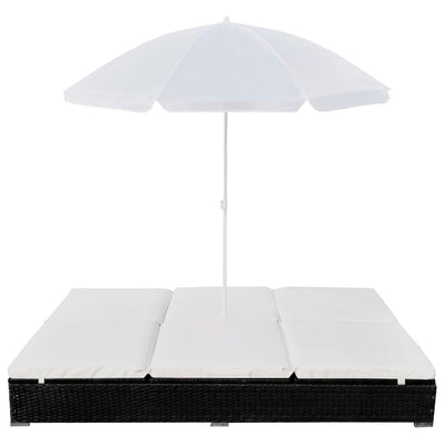 vidaXL Outdoor Lounge Bed with Umbrella Poly Rattan Black