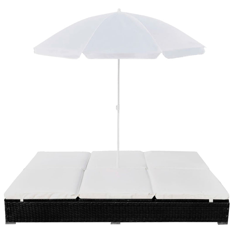 vidaXL Outdoor Lounge Bed with Umbrella Poly Rattan Black
