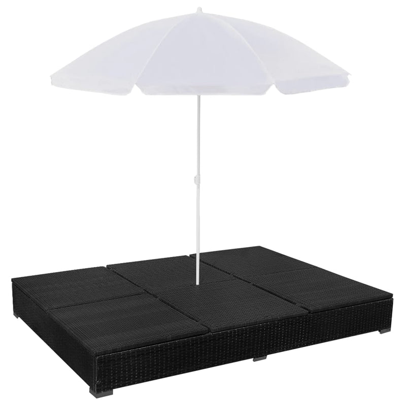 vidaXL Outdoor Lounge Bed with Umbrella Poly Rattan Black