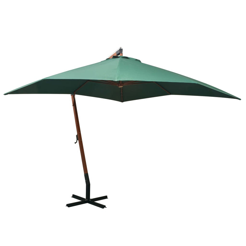 vidaXL Hanging Garden Parasol 350 cm Wooden Pole Green