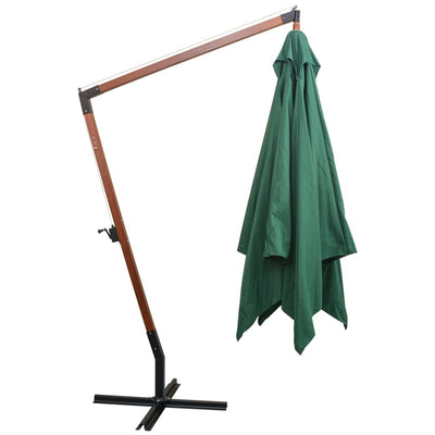 vidaXL Hanging Garden Parasol 350 cm Wooden Pole Green