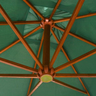 vidaXL Hanging Garden Parasol 350 cm Wooden Pole Green
