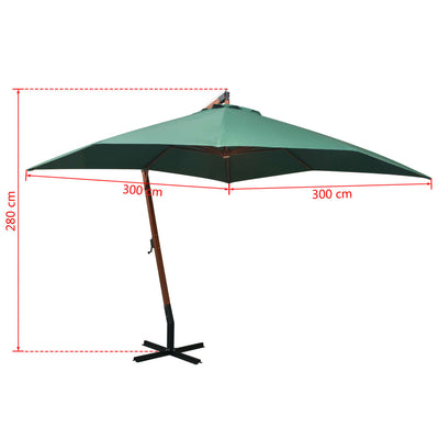 vidaXL Hanging Garden Parasol 350 cm Wooden Pole Green