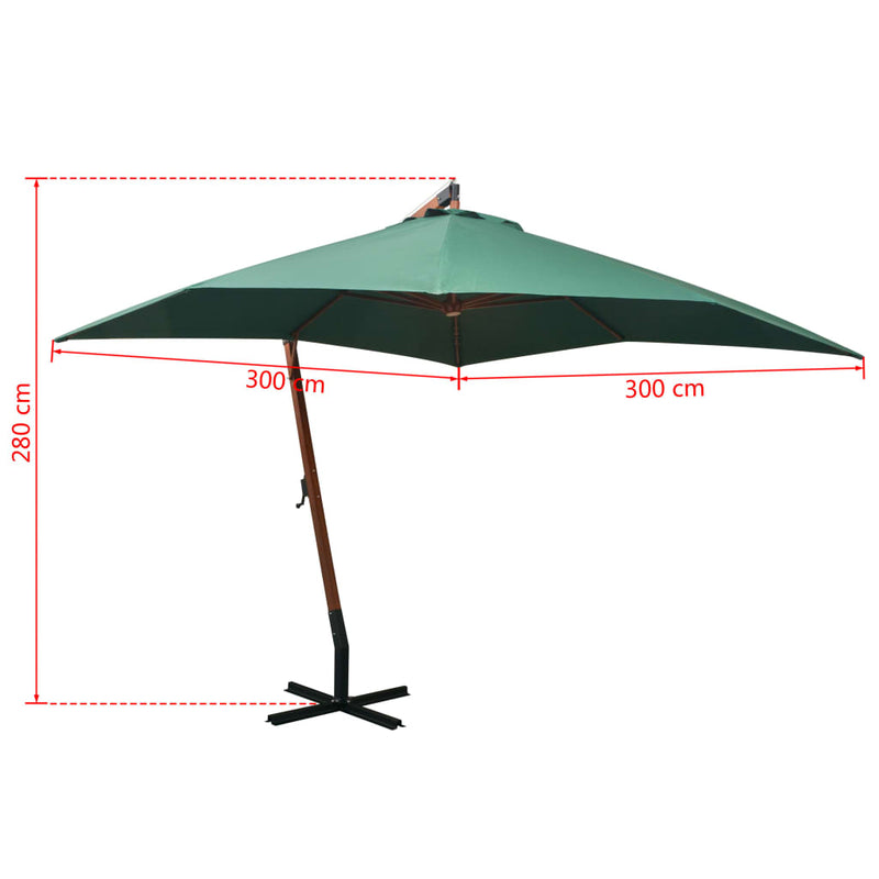 vidaXL Hanging Garden Parasol 350 cm Wooden Pole Green