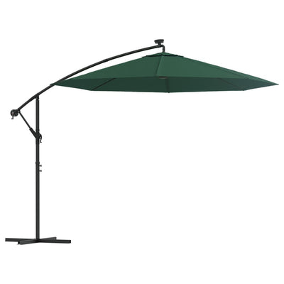 vidaXL Hanging Garden Parasol with LED Lighting 300 cm Sand Metal Pole