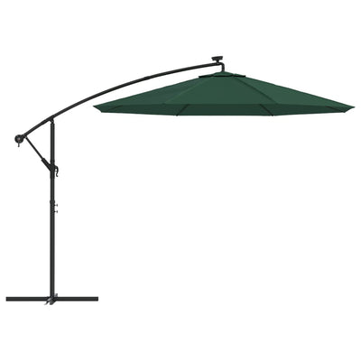vidaXL Hanging Garden Parasol with LED Lighting 300 cm Sand Metal Pole