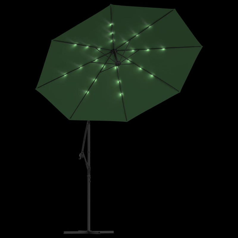 vidaXL Hanging Garden Parasol with LED Lighting 300 cm Sand Metal Pole