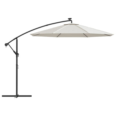 vidaXL Hanging Garden Parasol with LED Lighting 300 cm Sand Metal Pole