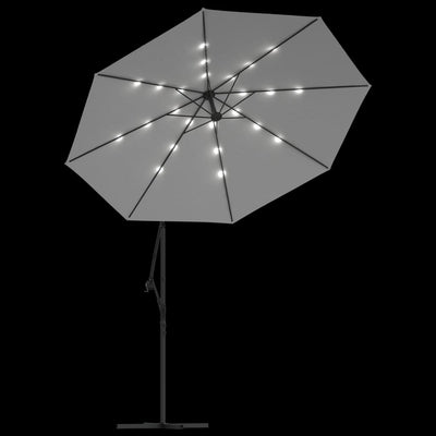 vidaXL Hanging Garden Parasol with LED Lighting 300 cm Sand Metal Pole