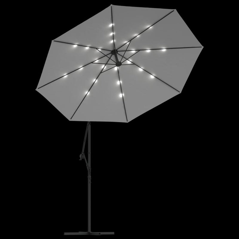 vidaXL Hanging Garden Parasol with LED Lighting 300 cm Sand Metal Pole