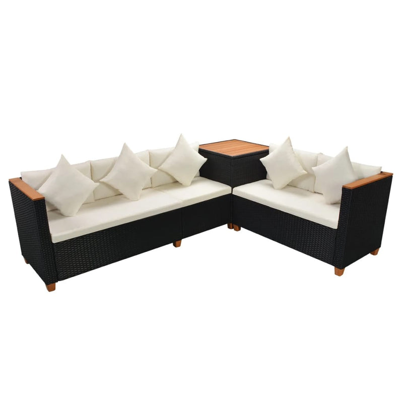 vidaXL 7 Piece Garden Lounge Set with Cushions Poly Rattan Black