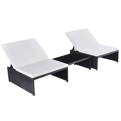 vidaXL Reclining Garden Chairs 2 pcs with Table Brown Poly Rattan