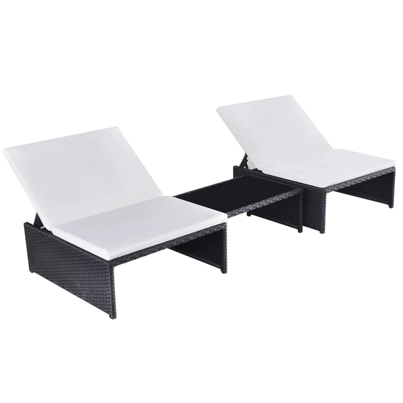 vidaXL Reclining Garden Chairs 2 pcs with Table Brown Poly Rattan