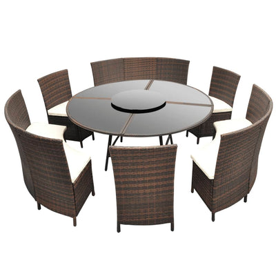 vidaXL 7 Piece Outdoor Dining Set with Cushions Poly Rattan Black