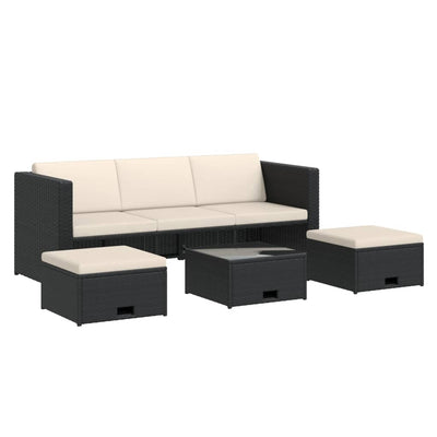 vidaXL 4 Piece Garden Lounge Set with Cushions Poly Rattan Black