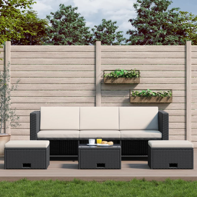 vidaXL 4 Piece Garden Lounge Set with Cushions Poly Rattan Black