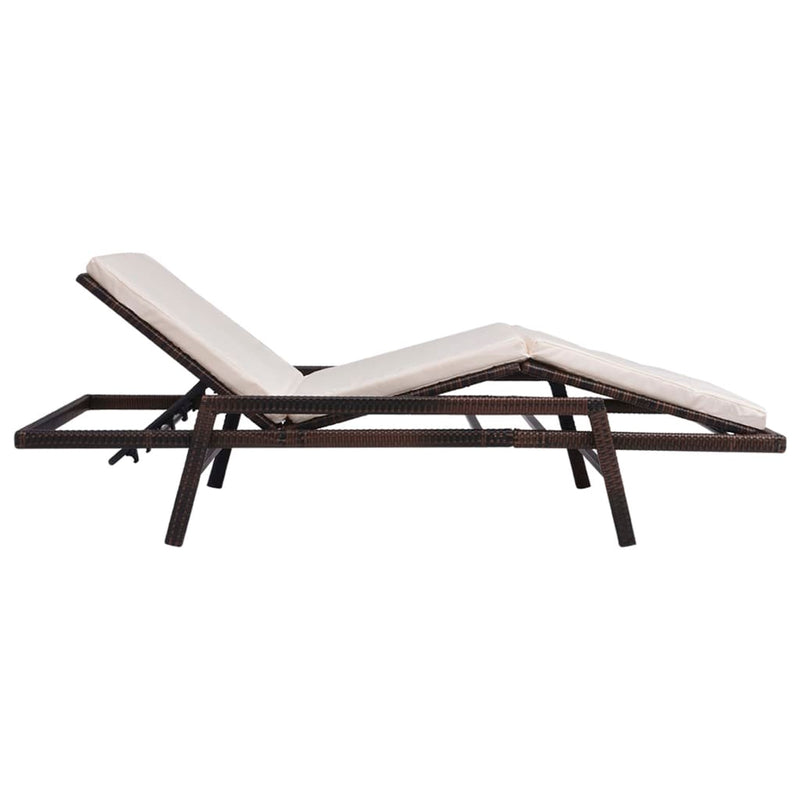 vidaXL Sun Lounger with Cushion Poly Rattan Black