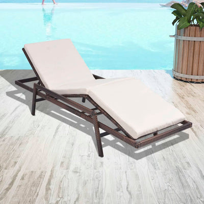 vidaXL Sun Lounger with Cushion Poly Rattan Black
