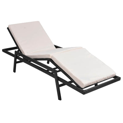 vidaXL Sun Lounger with Cushion Poly Rattan Black