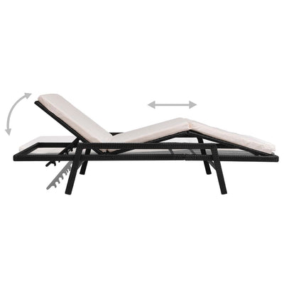 vidaXL Sun Lounger with Cushion Poly Rattan Black