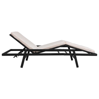 vidaXL Sun Lounger with Cushion Poly Rattan Black