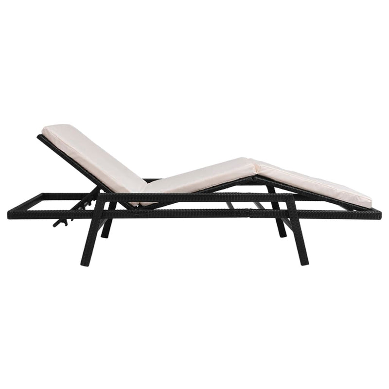 vidaXL Sun Lounger with Cushion Poly Rattan Black