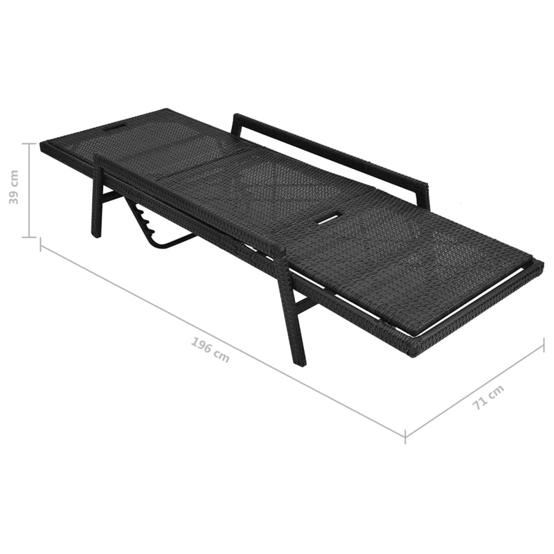 vidaXL Sun Lounger with Cushion Poly Rattan Black