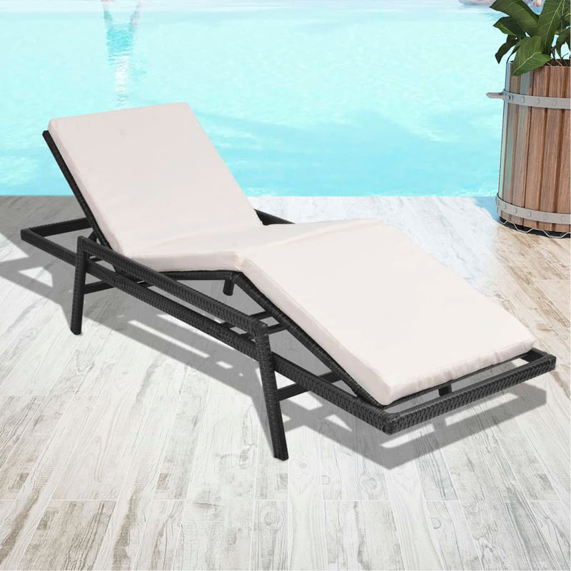 vidaXL Sun Lounger with Cushion Poly Rattan Black