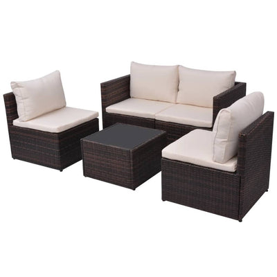 vidaXL 5 Piece Garden Lounge Set with Cushions Poly Rattan Brown