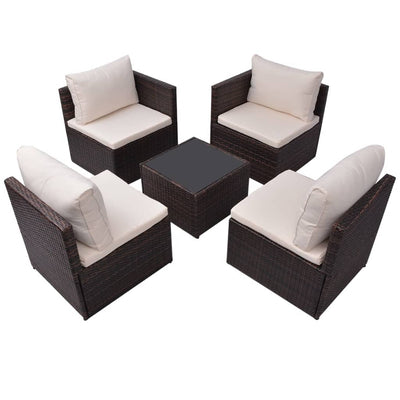 vidaXL 5 Piece Garden Lounge Set with Cushions Poly Rattan Brown
