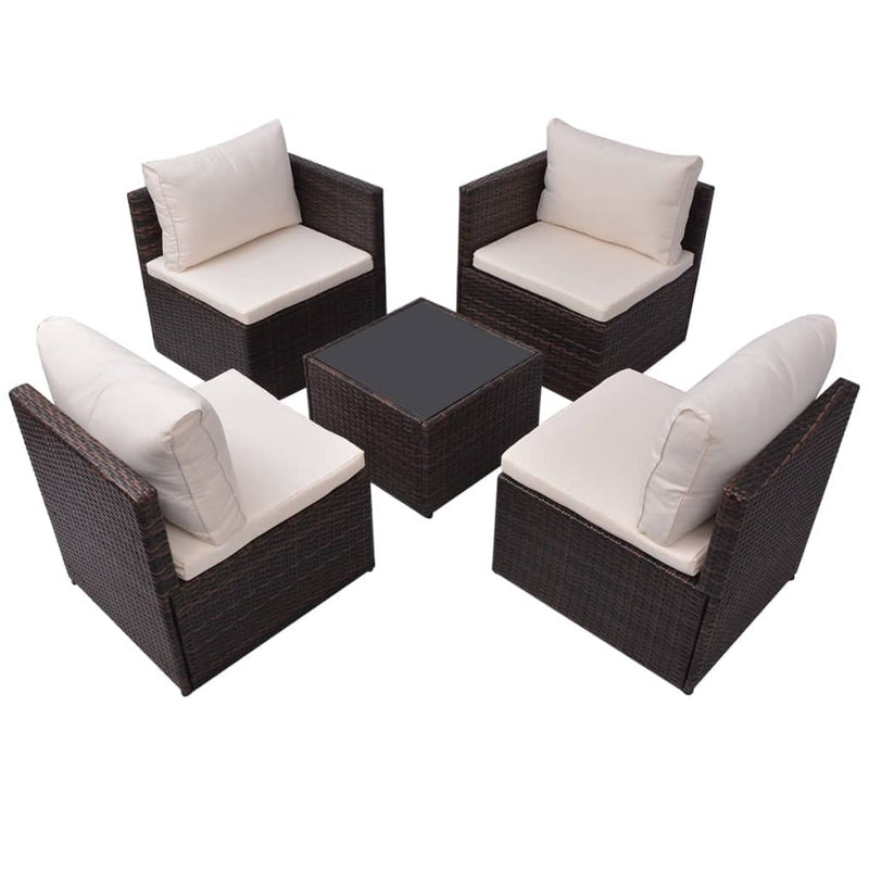 vidaXL 5 Piece Garden Lounge Set with Cushions Poly Rattan Brown