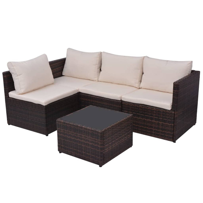 vidaXL 5 Piece Garden Lounge Set with Cushions Poly Rattan Brown