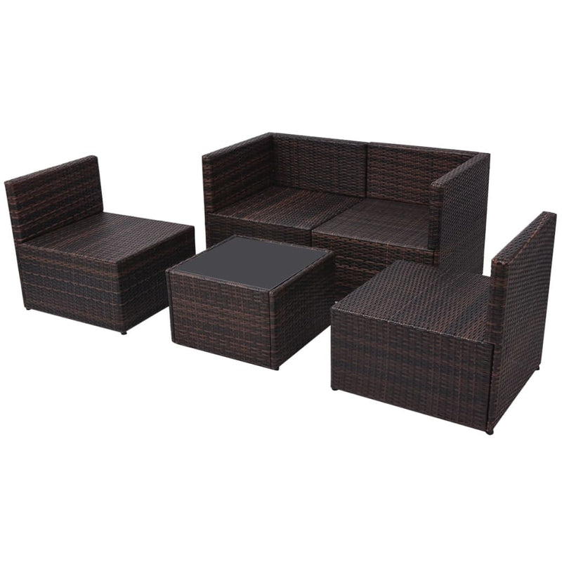 vidaXL 5 Piece Garden Lounge Set with Cushions Poly Rattan Brown