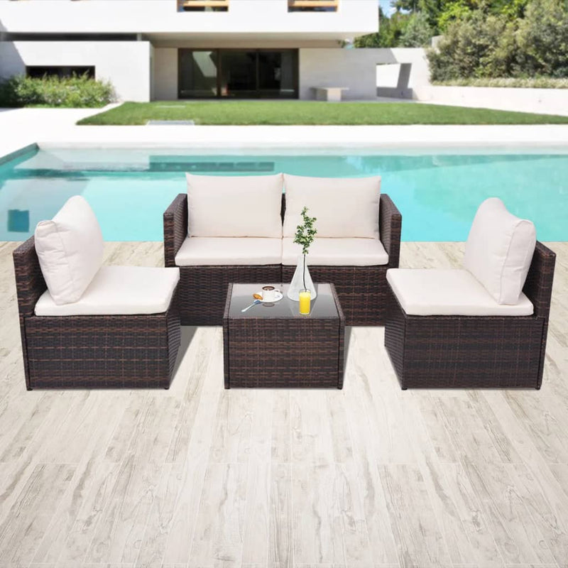 vidaXL 5 Piece Garden Lounge Set with Cushions Poly Rattan Brown