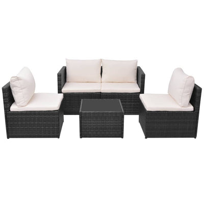 vidaXL 5 Piece Garden Lounge Set with Cushions Poly Rattan Black