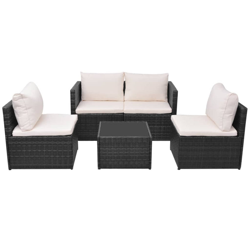 vidaXL 5 Piece Garden Lounge Set with Cushions Poly Rattan Black