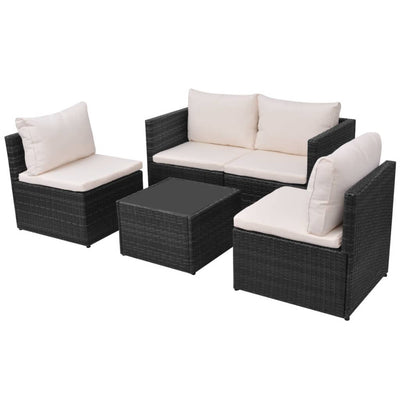 vidaXL 5 Piece Garden Lounge Set with Cushions Poly Rattan Black