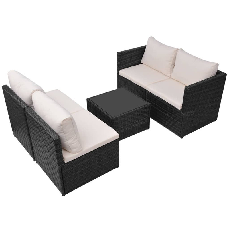 vidaXL 5 Piece Garden Lounge Set with Cushions Poly Rattan Black