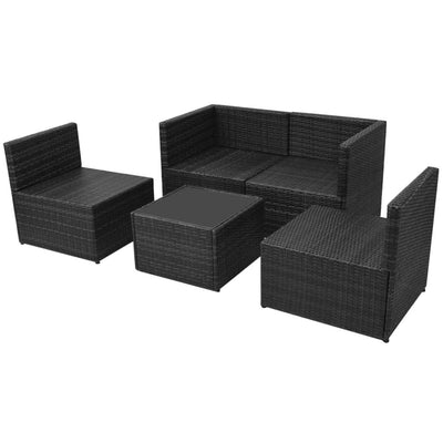 vidaXL 5 Piece Garden Lounge Set with Cushions Poly Rattan Black